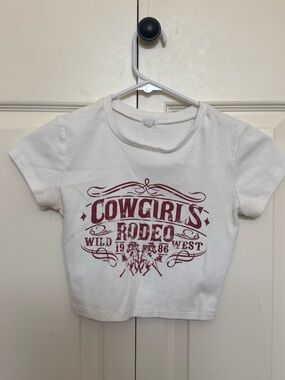 Garage White Crop Tee with Red Cowgirls Rodeo Graphic